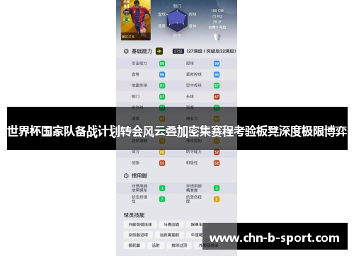 世界杯国家队备战计划转会风云叠加密集赛程考验板凳深度极限博弈